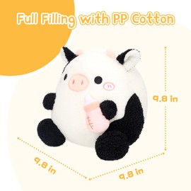 MELECERi Stuffed Animals 9.8" Cute Soft Cow Plush Pillows with Feeding Bottle Plushies for Boys and Girls Gifts