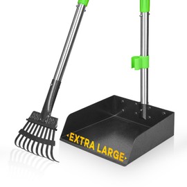 TOOGE Larger Pooper Scooper for Large Dogs, Dog Pooper Scooper for Large Medium Small Dogs Long Handle Stainless Metal Tray and Rake Set Heavy Duty
