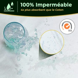 Mattress Protector 60 x 120 cm Waterproof Quiet Breathable 100% Bamboo Height 15 cm Natural Anti Dust Mite and Bacteria - Fitted Sheet Shape