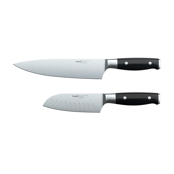 Ninja K32002 Foodi NeverDull System 2-Piece Chef Knife & Santoku Knife Set, Premium, German Stainless Steel, Black