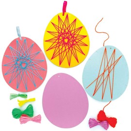 Baker Ross Easter Egg Embroidery Kit 8 Pieces Kids (AX781) Blue Yellow Pink