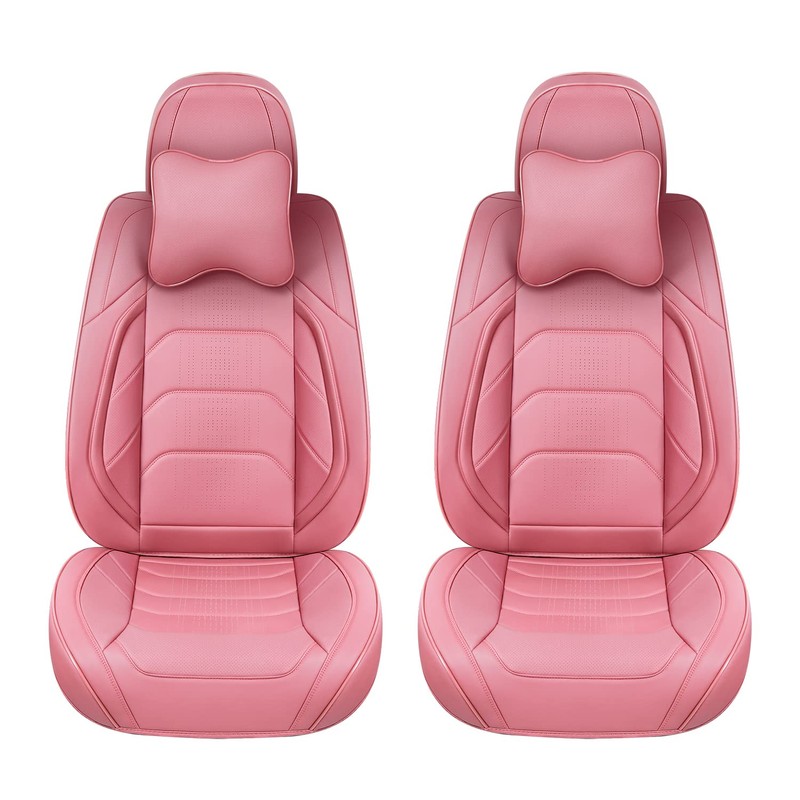 TIEHESYT Pink Car Seat Covers Front Pair, Breathable Leather Automotive
