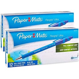 Paper Mate 9510131 Flexgrip Ultra ST Ballpoint Pen, Features a Textured, Rubberized Barrel, Steel Flange Tip for Extra Durability, 12 Units per Box, Pack of 2 Boxes