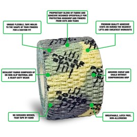POWER BEAST 3 x Tape Cross Fit Camouflage Colour, 3 Rolls Hook Grip Tape, Sports Tape, Protection for Thumb and Fingers, Elastic Cotton, Sweatproof and Breathable, for Weightlifting (Green Camouflage)