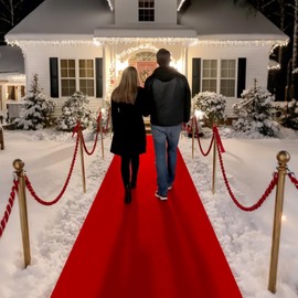 Red Carpet Runner for Party 140GSM Polyester Fabric Carpet Runner Decorations for Hollywood Theme Party, Runway Rug Prom Aisle Rug (Red, 3 X10 FT)