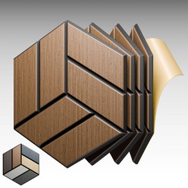 Sonicism 12Pcs Wood Grain Acoustic Panels, 11”X 12”X 0.3”Self-Adhesive Sound Proof Foam Panels, Hexagonal Soundproof Wall Panels for Interior Decor, Sound Absorption for Various Scenes, Golden Teak