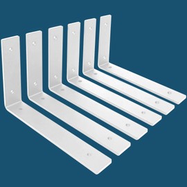 MLOQI 6 Pack Heavy Duty Shelf Brackets, 5mm Thick Scaffold Board L Wall Brackets for Shelves, White Industrial Shelves Support (12"x4"/30cm x 10cm)