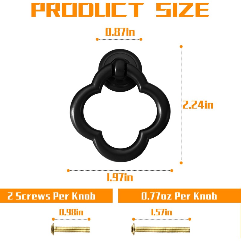 TKWINKT 6 Pack Black Cabinet Knobs Zinc Alloy Drawers Knobs
