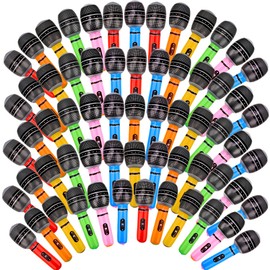 Feradny 64 Pieces Giant Blow up Microphone Inflatable Microphones Assorted Colors Inflatable Microphone Props Plastic Toys for Musical Concert Themed Party Role Play Party Decoration Supplies