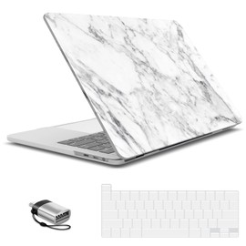 IBENZER Compatible with 2025 2024 M2 MacBook Pro 13 Inch Case 2025-2016 M1 A2338 A2289 A2251 A2159 A1989 A1706 A1708, Hard Shell Case&Keyboard Cover&Type C for Mac Pro 13,White Marble,T13WHMB+1TC