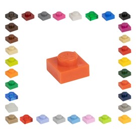 CMC imports 100 Mosaic Tile Building Blocks 1 x 1 Nubs Compatible 34 Different Colours Tiles Clamping Blocks (501 - Orange)