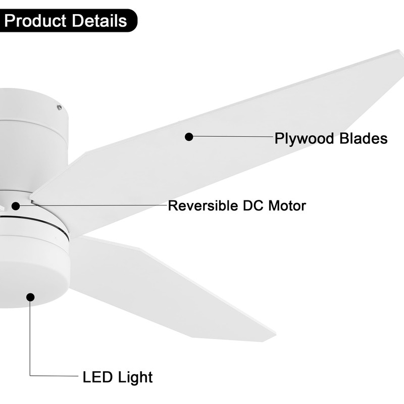 LEDLUX 52" Ceiling Fan with Light and Remote, Flush Mount