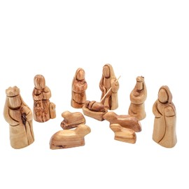 Olive Wood Gifts Shop Handcrafted Olive Wood Nativity Set (3.5" Wood Abstract Figurines), Carved by Talented Christian’s Artists in Bethlehem, The City of David