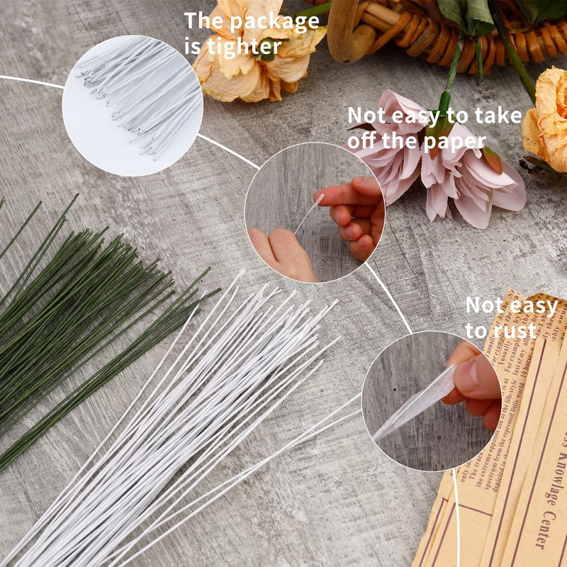 200 Pcs Floral Stem Wire, 26 Gauge Green Bouquet Stem,