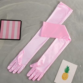 Hpfulseazn Women's 13.8"/ 21" Long 1920s Flapper Evening Opera Satin Gloves, Formal Bridal Banquet Party Wedding Mittens(Length 21'' - Pink)