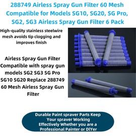 6 Pack 288749 Airless Spray Gun Filter 60 Mesh Compatible with Graco Models SG10, SG20, SG Pro, SG2, SG3 Airless Spray Gun Filter Replacement Filter Part 288-749