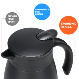 MUCR 27 Oz Thermal Coffee Carafe with Ceramic Liner, 750 ml Coffee Dispenser, Insulated Stainless Steel Small Coffee Carafes for Keeping Coffee, Tea and Water Hot, Black