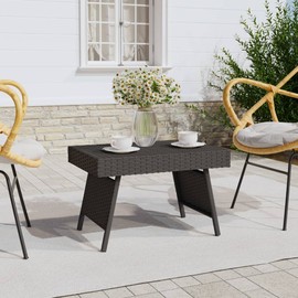 vidaXL - Elegant Foldable Side Table for Indoor and Outdoor Use, PE Rattan, Black, Measurements 23.6"x15.7"x15"