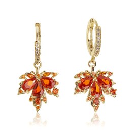 Agriajun Gold Orange Maple Leaf Dangle Hoop Earrings for Women, Cute Sparkly Crystal CZ Rhinestone Fall Autumn Drop Earings Holiday Prom Accessories Jewelry Outfit Gift
