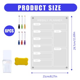 Acrylic Calendar for Fridge, Weekly Planner, Wipe Clean, Acrylic Monthly Planner, Whiteboard, Acrylic Transparent, Dry Wipe Magnetic Board for Fridge, Monthly Weekly Planning Board