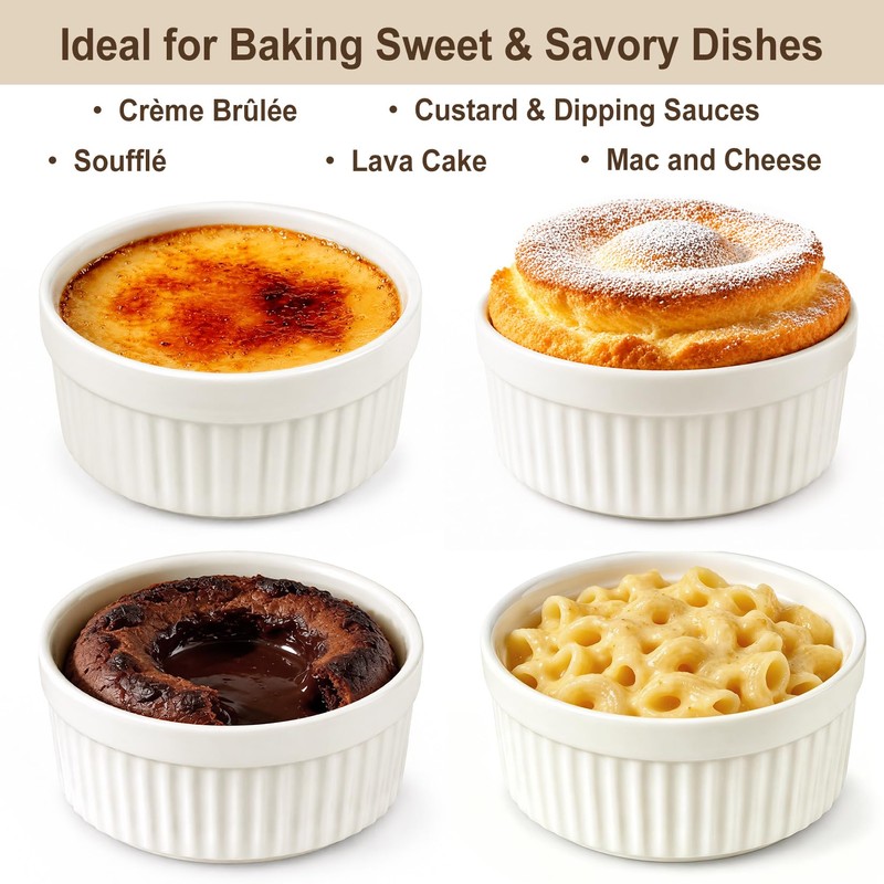Ramekins 4 oz Oven Safe, Porcelain Creme Brulee Ramekins Pudding