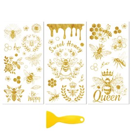 Peacoblue Rub on Transfer Decal Sticker for Furniture Craft Decor 6"x12" Golden Bee Series, 3Pcs Waterproof UV DTF Transfer for Drawer Dresser Glass Porcelain Wood Plastic