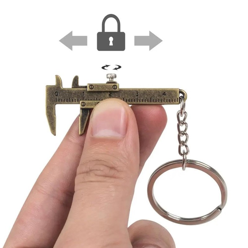 Brown Mini Vernier Calipers,Portable Metal Vernier Caliper Straight Tooth Keychain