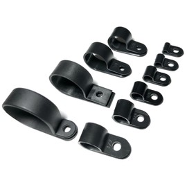 JLB Plastics UK - Black Plastic R Type P Clip Clamp for Conduit, Cable, Hose, Pipe. Screw Mount (Pack of 100, Size: 9.0mm)