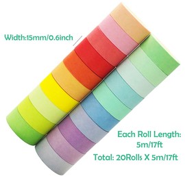Maartla 20 Rolls Washi Tape Set, Rainbow Washi Tape Colorful Masking Tape 15mm Wide, Decorative Tape for Bullet Journal, Book, Planner, Scrapbooking, DIY Arts Crafts