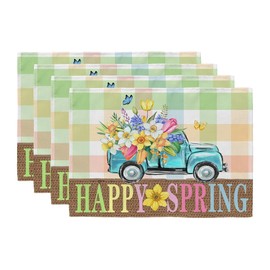 Set of 4 Spring Place Mats Washable Table Mat Dining Table Flowers Butterfly Dining Table Mat 30 x 45 cm for Dining Room, Kitchen, Party