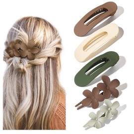 Pack of 5 Hair Clips, Flower Hair Clips, Flat Hair Clips, Strong Hold, Hair Clips for Women, Thick/Thin Hair (Matte Colour)