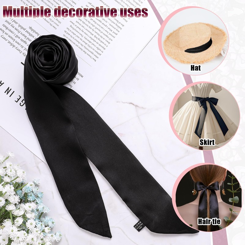 Lusofie Black Tie for Women Self Tie Satin Ribbon Black