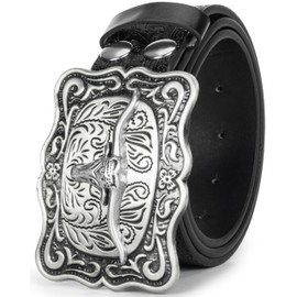 OVOY Men Women Vintage Cow-Head-Buckle Western-Cowboy-Belt for Jeans Pants