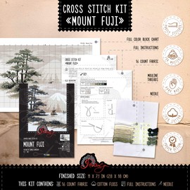 Povitrulya 'Mount Fuji', Japanese Landscape. Counted Cross Stitch Kit for Home Decor, 11" by 7.1"