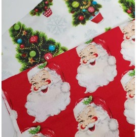 Anna Griffin Retro Santas Fabric Faces Cotton Christmas Tree Midcentury 1950s 2 FAT QUARTERS