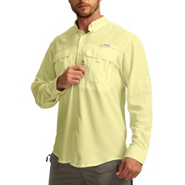 Men's Sun Protection Fishing Shirts Long Sleeve Travel Work Shirts for Men UPF50+ Button Down Shirts with Zipper Pockets(Lemon 4X-Large)