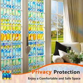 ColorfulHall Stained Glass Window Film,3D Window Privacy Film,Colorful Painting Decorative Window Film Day and Night Sun Block Static Cling Window Clings for Bathroom Home(16.9X118.1 Inch)