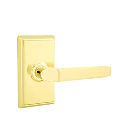 Emtek Passage Set, Rectangular Rosette, Milano Lever (Right Hand, Unlacquered Brass)
