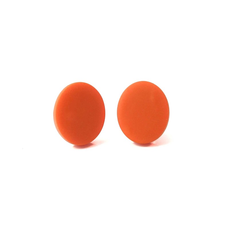 Circle Stud Earrings for Women in Orange, Minimalist Clay Geometric