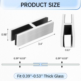 Zwinz Glass Railing Clamp 4 Packs, Stainless Steel 304 Glass Bracket Clip Support 0.39"-0.53"（10mm-13.5mm）, Glass Shelf Brackets for Railing, Balcony Deck, Stairs (180 Degree)