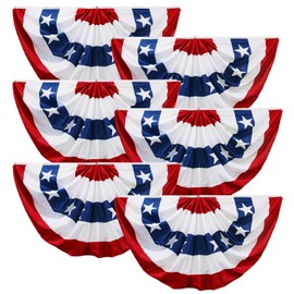 1.5x3 FT Patriotic Pleated Fan Flag - Red White & Blue USA Bunting for 4th of July, Independence Day Decorations, Outdoor Porch & Home Party Decor-6 Packs