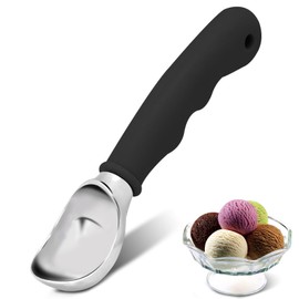 LELE LIFE Ice Cream Scoop - Heavy Duty Ice Cream Scooper with Comfortable Rubber Grip Handle for Icecream Cookie Dough, Dishwasher Safe (Black)