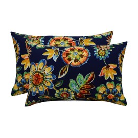 RSH DECOR: Lumbar Throw Pillows Set of 2 | 20” x 12" | All-Weather Spun Fabric | Water and Fade-Resistant | Outdoor Support Pillows for Patio Furniture | Daelyn Navy