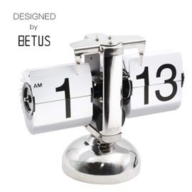 Betus [Estilo Retro Reloj Giratorio de Escritorio con Repisa: Pantalla Mecánica-Digital Clásica Funciona con Pilas - Decoración del Hogar y la Oficina 20,32 x 16,51 x 7,62 cm (Blanco)