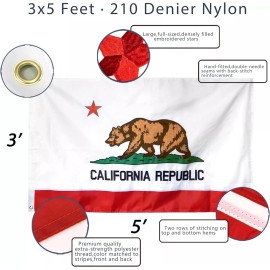 Anley EverStrong Embroidered California State Flag 3x5 Ft Nylon CA Flag