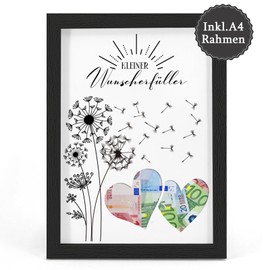 Wunscherfüller Geldgeschenk Bilderrahmen Pusteblume Geldgeschenke Verpackung Glück Verschenken zum Geburtstag Hochzeit Reisen Jugendweihe Konfirmation Kommunion ideen Geschenke für Frauen Männer, A4