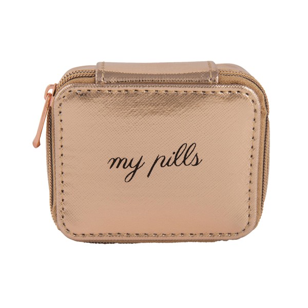 Miamica Zippered “My Pills” Pill Case with 8-Day Removable Plastic Medicine Organizer, Rose Gold, 3.5” L x 2.75” W x 1.25” H – Keep Your Vitamins and Pills Organized – Compact and Sleek Pill Box