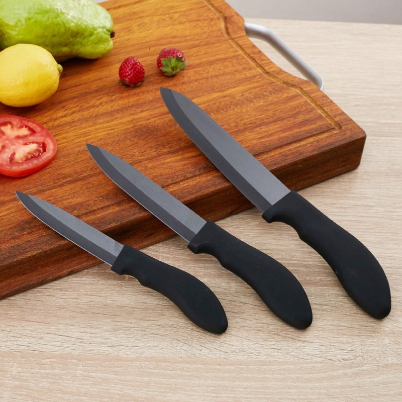 3Pcs Fruit Knife with Ergonomic Handle Black Blade Ceramic Cooking