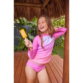 Hurley Girls' Long Sleeve Rash Guard 2-Piece Swimsuit, China Rose, 8