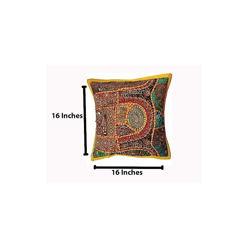Rastogi Handicrafts Decorative Cotton Cushion Cover Embroidered Patchwork Cushion Cover